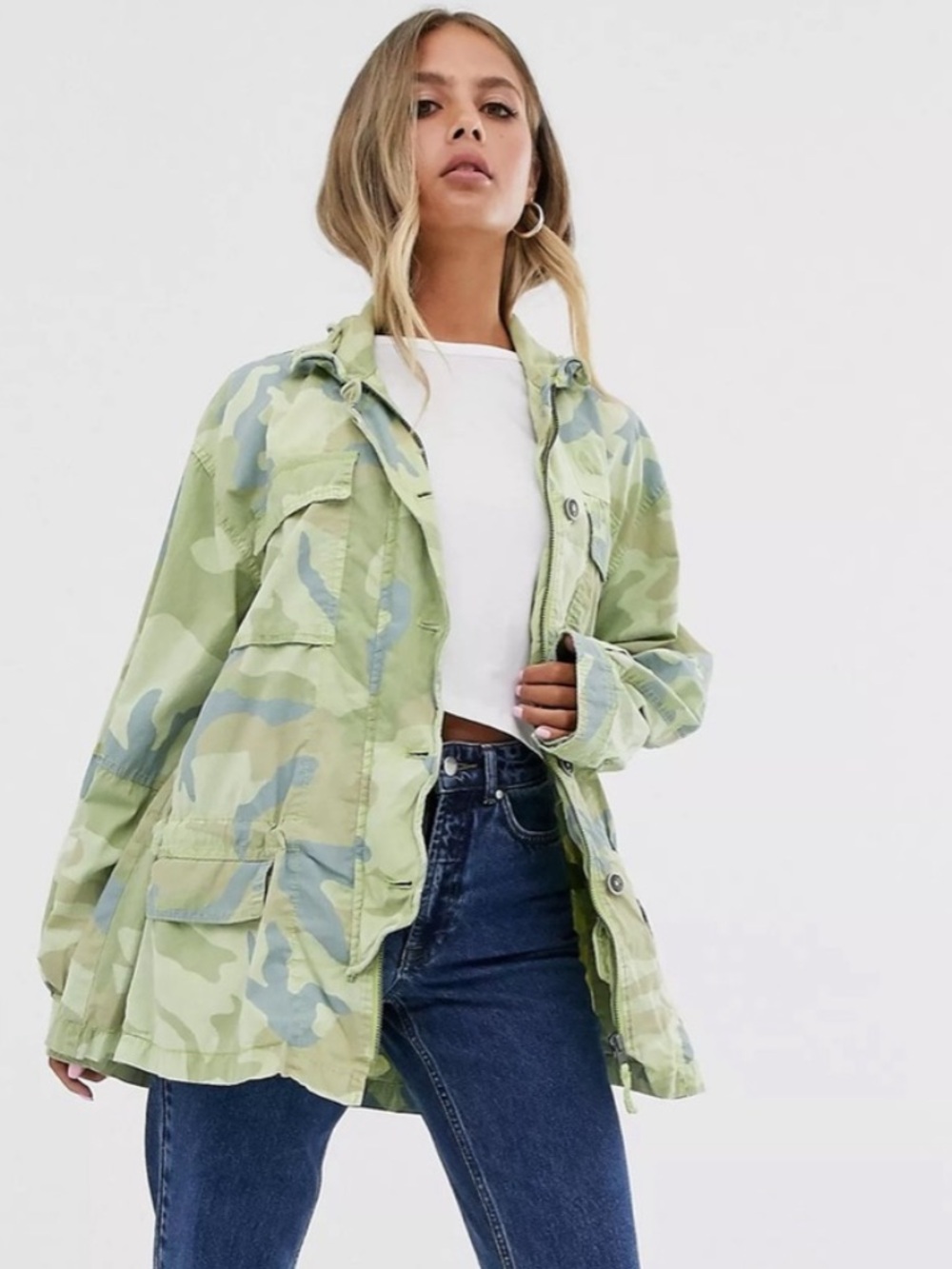 Free People “Lead the Way” Printed Jacket Size Small Utility Camo Casual Boho